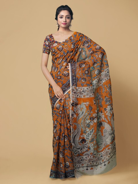 

Unnati Silks Orange Pure Cotton Printed Kota Saree