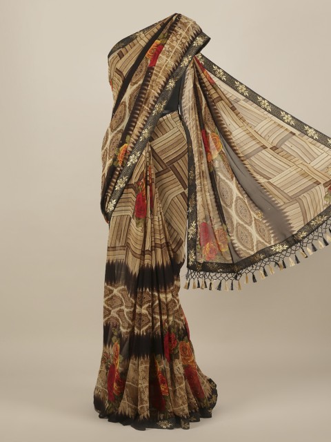 

Pothys Brown Printed Poly Chiffon Saree