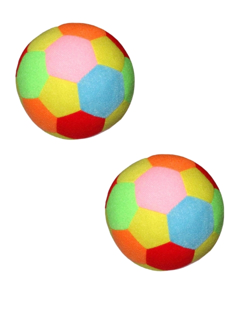 

PETS EMPIRE Set of 2 Multi-Coloured Colourblocked Football Shaped Fluffy Stuffed Dog Toy