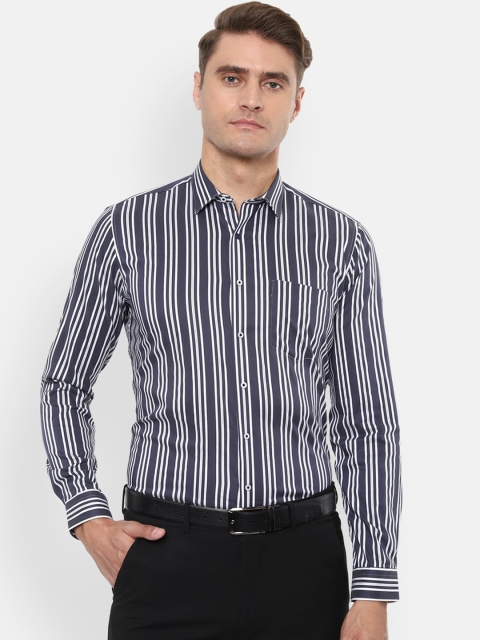 

Van Heusen Men Navy Blue & White Slim Fit Striped Formal Shirt