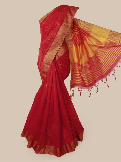 

Pothys Red Woven Design Jute Silk Saree