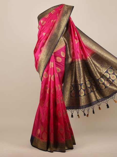 

Pothys Magenta & Navy Blue Jute Silk Woven Design Saree
