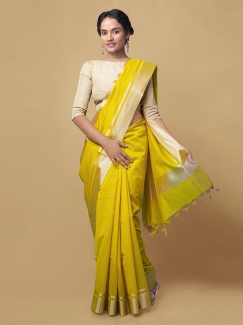 

Unnati Silks Yellow Silk Cotton Solid Bhagalpuri Saree