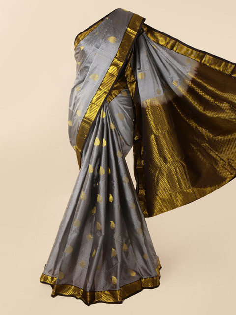 

Pothys Grey & Black Pure Silk Woven Design Kanjeevaram Saree