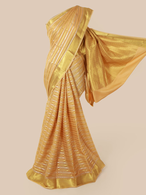 

Pothys Cream-Coloured Pure Silk Striped Mysore Silk Saree