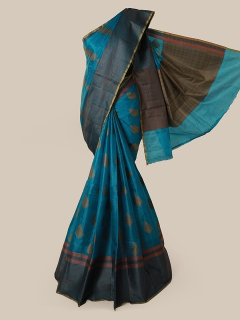 

Pothys Blue Pure Silk Printed Tussar Saree