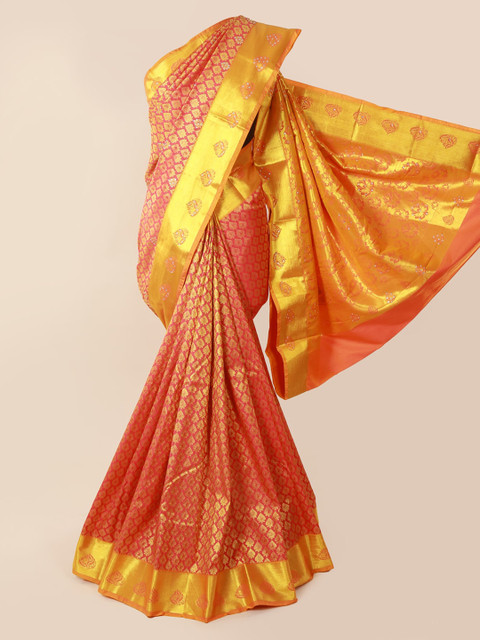 

Pothys Pink & Gold-Toned Pure Silk Woven Design Kanjeevaram Saree