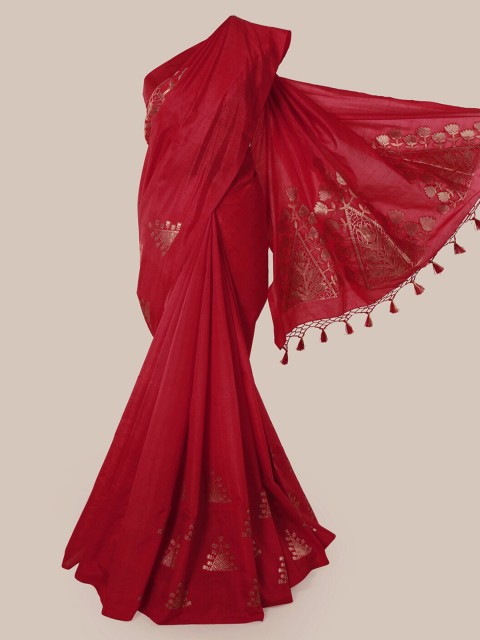 

Pothys Red & Gold-Toned Jute Silk Woven Design Saree