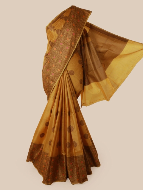 

Pothys Mustard & Brown Pure Silk Woven Design Tussar Saree