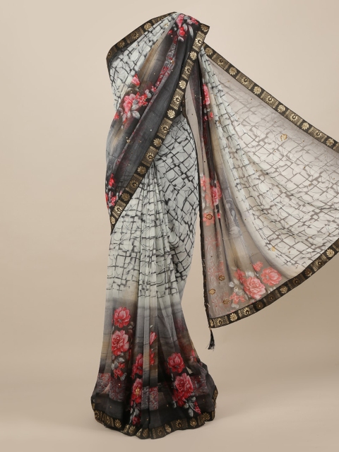 

Pothys Grey & Black Poly Chiffon Printed Saree