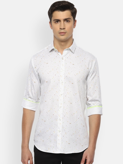 

V Dot Men Off-White Slim Fit Printed Pure Cotton Casual Shirt