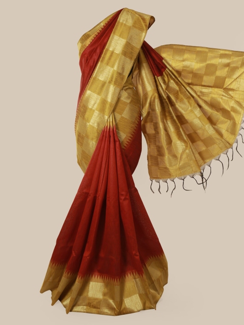 

Pothys Red Solid Jute Silk Saree