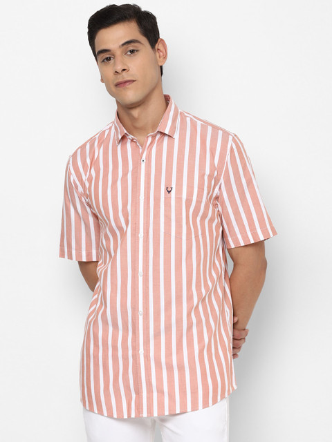 

Allen Solly Men Peach-Coloured & White Slim Fit Striped Casual Shirt