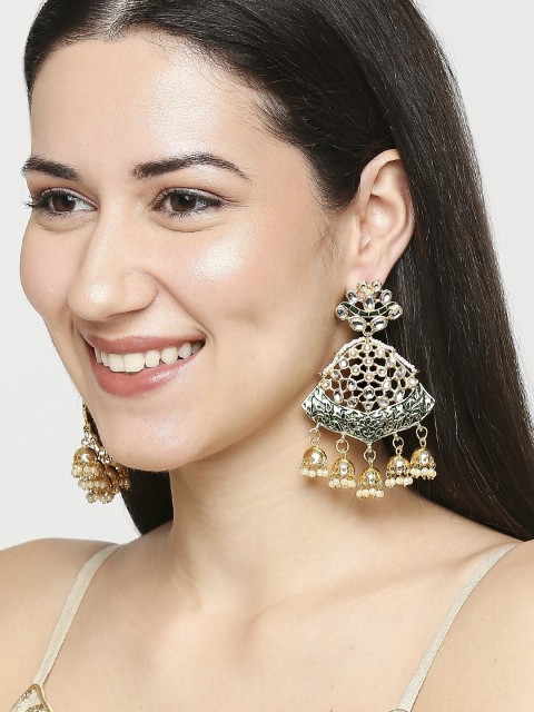 

OOMPH Green & Gold-Toned Classic Drop Earrings