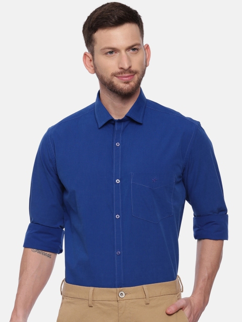 CROYDON Men Blue Regular Fit Solid Formal Shirt