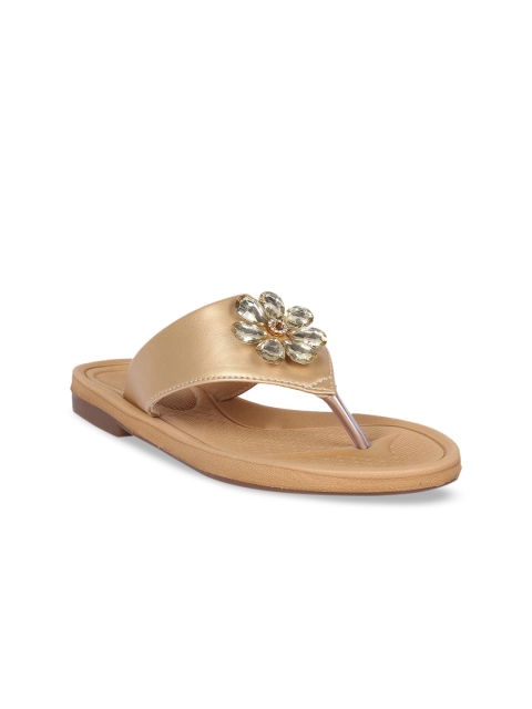 

Bella Toes Women Gold-Toned Embellished PU T-Strap Flats