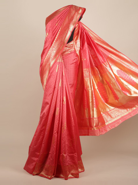 

Pothys Pink Checked Jute Silk Saree