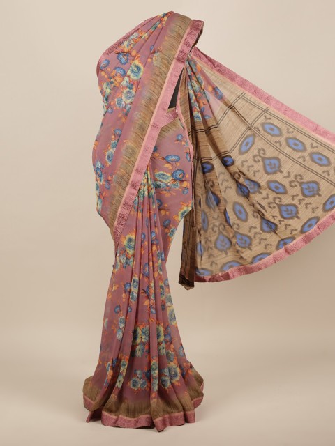 

Pothys Lavender & Blue Poly Chiffon Floral Printed Saree