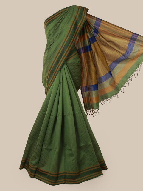 

Pothys Green Solid Jute Silk Saree