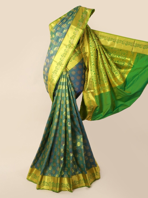 

Pothys Blue & Gold-Toned Pure Silk Woven Design Kanjeevaram Saree