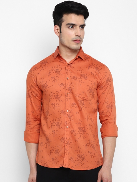 

Routeen Men Orange & Navy Blue Slim Fit Printed Casual Shirt