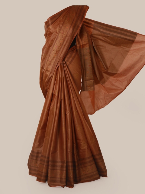 

Pothys Rust & Gold-Toned Pure Silk Woven Design Tussar Saree