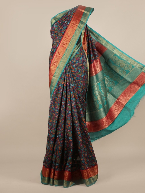 

Pothys Navy Blue Printed Jute Silk Saree