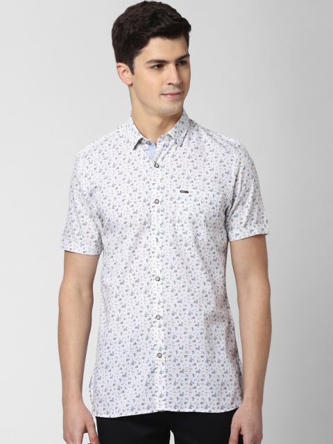 

Peter England Casuals Men White & Blue Slim Fit Printed Casual Shirt