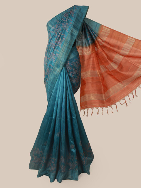 

Pothys Blue Embroidered Jute Silk Saree