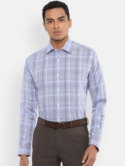 

Van Heusen Men White & Blue Regular Fit Checked Pure Cotton Formal Shirt