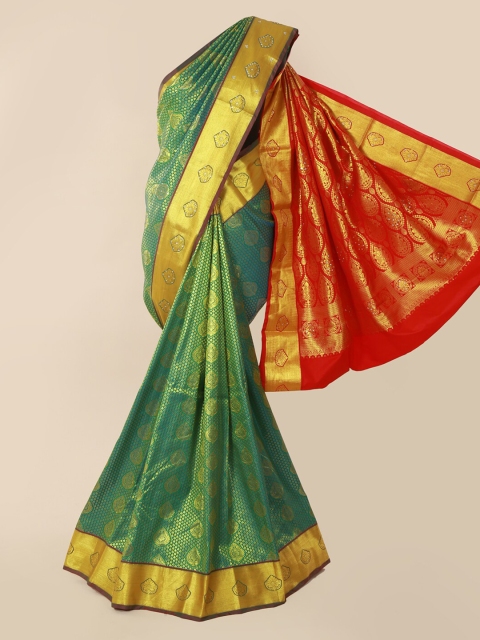 

Pothys Green & Red Pure Silk Woven Design Kanjeevaram Saree