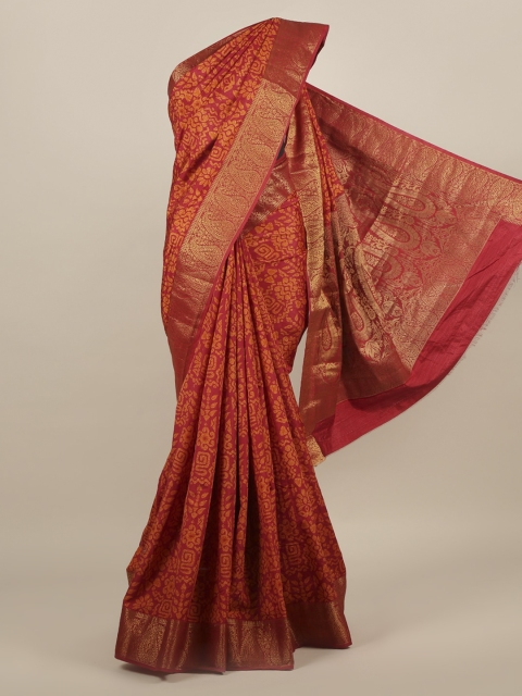 

Pothys Red & Yellow Jute Silk Printed Saree