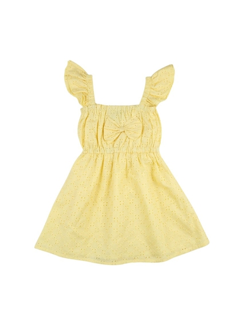 

oui oui Girls Yellow Self Design Fit and Flare Dress