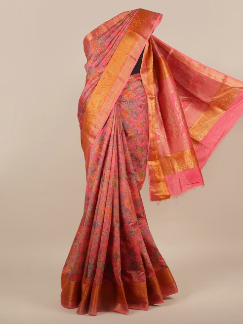 

Pothys Pink & Orange Jute Silk Printed Saree