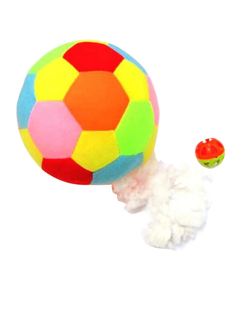 

PETS EMPIRE Set of 2 Multi-Coloured Colourblocked Football Shaped Fluffy Stuffed Dog Toy