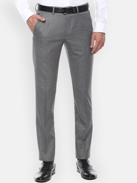 

Louis Philippe Men Grey Slim Fit Checked Formal Trousers