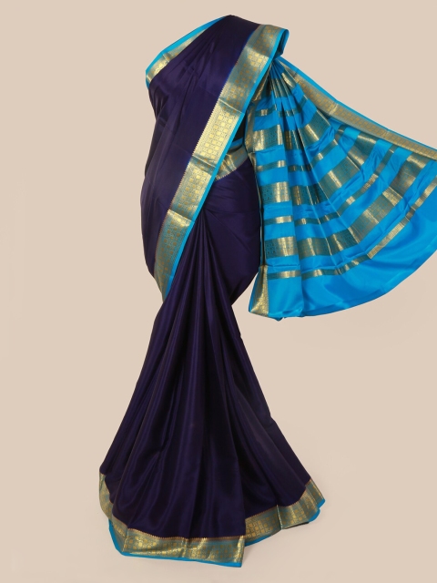 

Pothys Navy Blue & Gold-Toned Pure Silk Solid Mysore Silk Saree