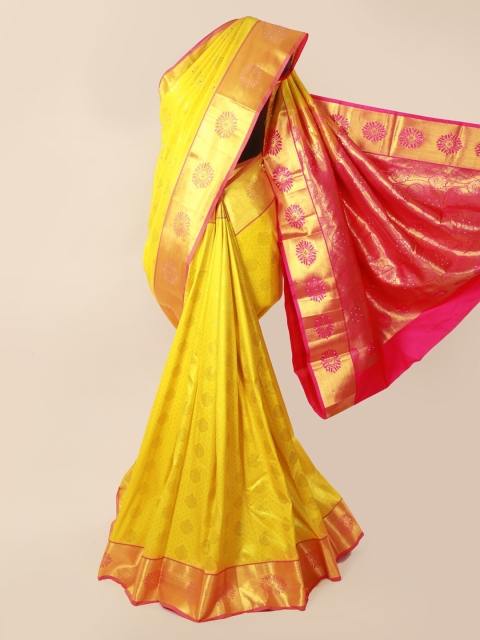 

Pothys Yellow & Gold-Toned Pure Silk Woven Design Kanjeevaram Saree