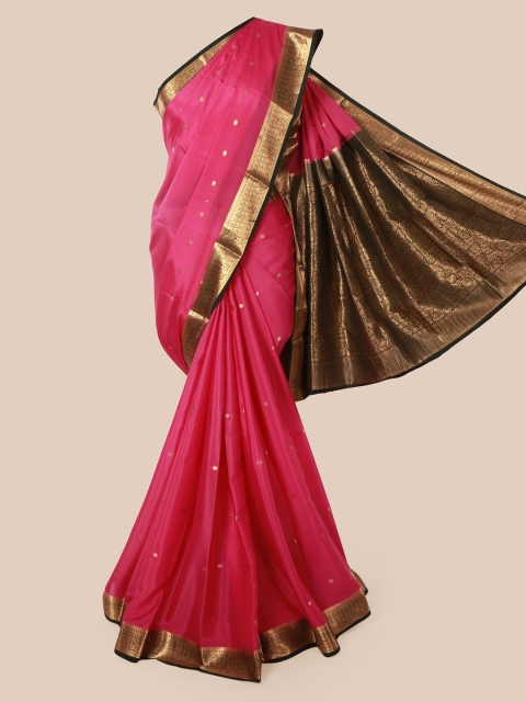 

Pothys Pink & Gold-Toned Pure Silk Woven Design Mysore Silk Saree