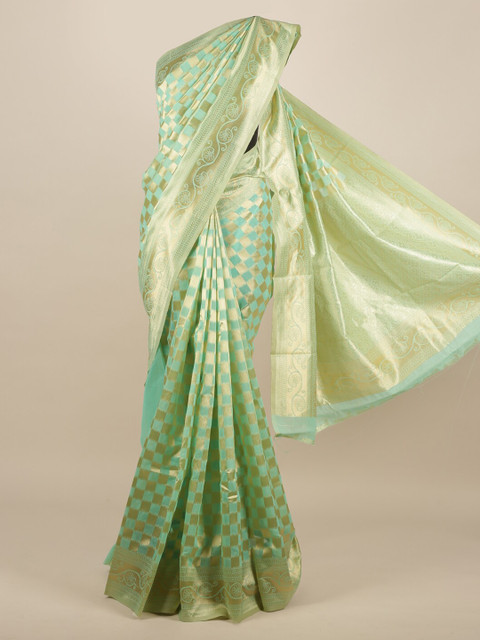 

Pothys Green & Gold-Toned Jute Silk Woven Design Saree