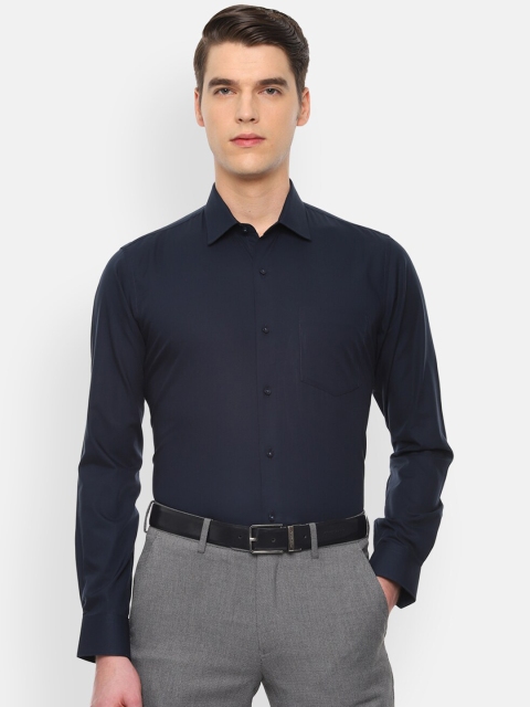 Van Heusen Men Navy Blue Slim Fit Solid Pure Cotton Semiformal Shirt