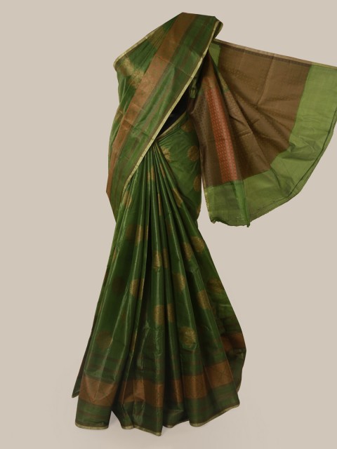 

Pothys Green & Gold-Toned Pure Silk Woven Design Tussar Saree