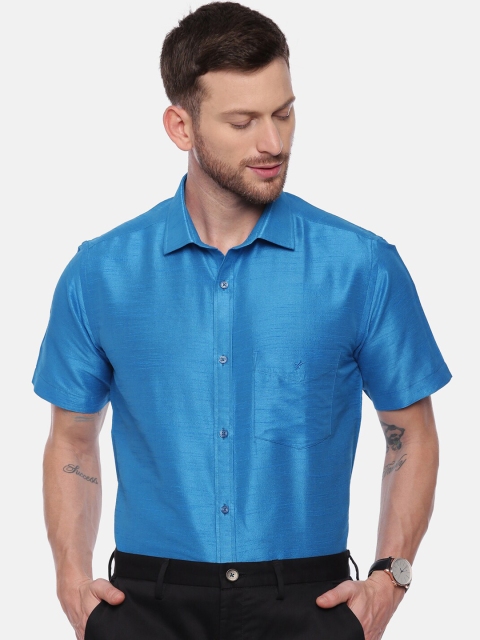 

CROYDON Men Blue Regular Fit Solid Party Shirt