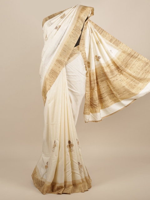 

Pothys Cream-Coloured Embroidered Jute Silk Saree