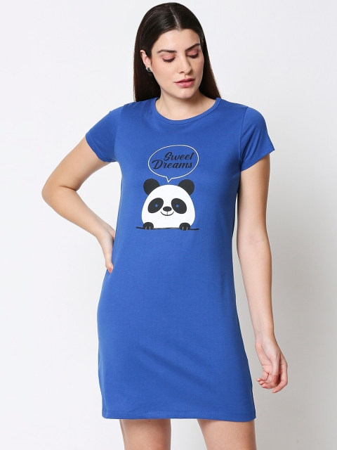 

Bewakoof Women Blue Printed T-shirt Dress