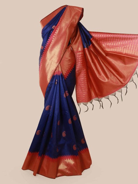 

Pothys Blue & Pink Jute Silk Woven Design Saree