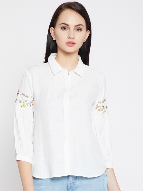 

Madame Women White Regular Fit Solid Casual Shirt