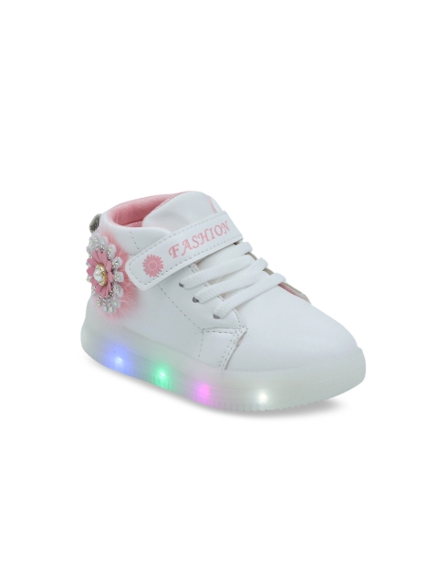 

FEETWELL SHOES Girls White Printed PU LED Slip-On Sneakers