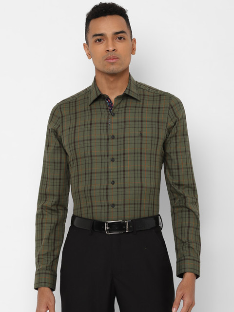 

SIMON CARTER LONDON Men Olive Green & Black Slim Fit Checked Formal Shirt