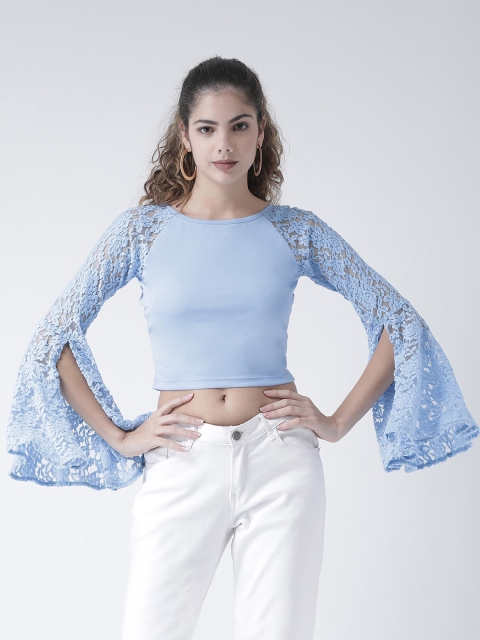 

Texco Blue Slit Sleeves Fitted Crop Top